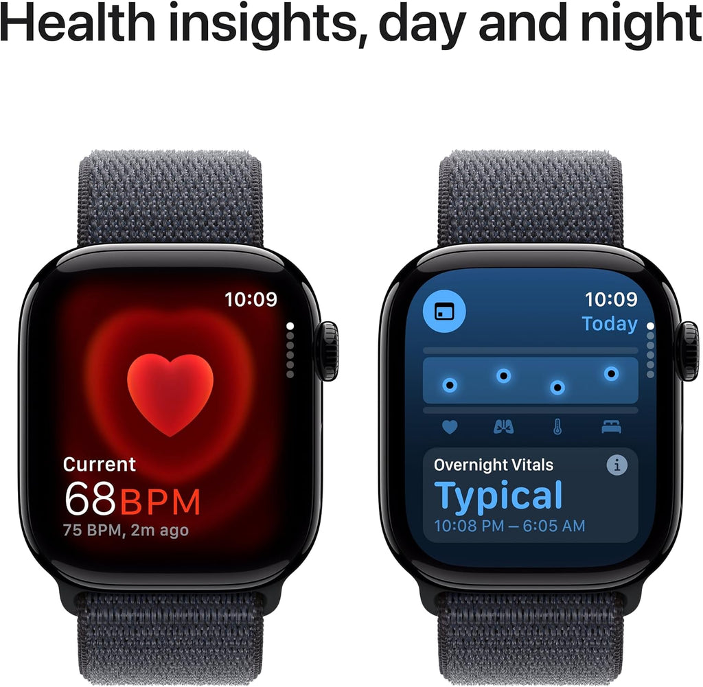 Apple Watch Series 10 [GPS 42mm case] Smartwatch with Jet Black Aluminum Case with Ink Sport Loop. Fitness Tracker, ECG App, Always-On Retina Display, Carbon Neutral