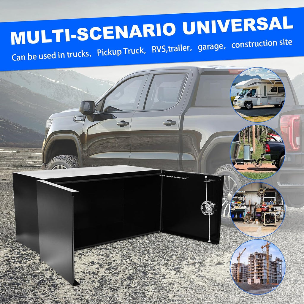 SSN 48'' Inch Black Steel Underbody Truck Box with T-Handle Latch and Barn Door,24 X 24 X 48 Inch Truck Bed Tool Box,Waterproof and Durable Toolbox,for Storage and Organization