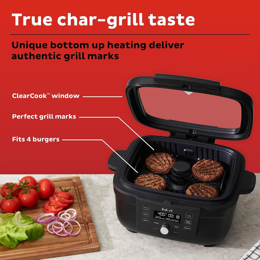 Instant Pot 6-in-1 Air Fryer and Indoor Grill with Bake, Roast Reheat & Dehydrate, From the Makers of Instant Pot, with Odor-Reducing Filter, Clear Cooking Window, and Removable Lid for Easy Cleaning