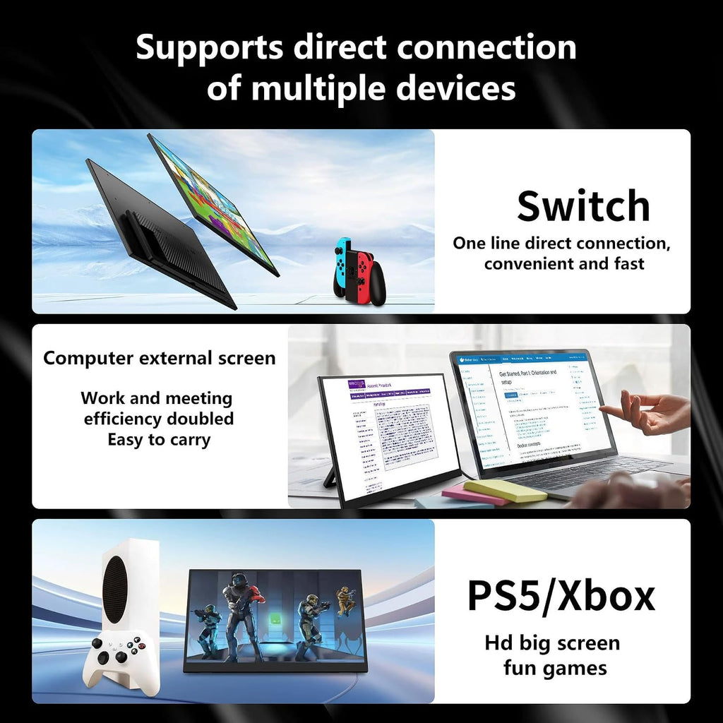cjc 18.5' FHD Portable Touch Screen Monitor with Kickstand - USB C HDMI External Travel Display for Laptop, Phone, Gaming Console, Second Screen (18.5' 120Hz)