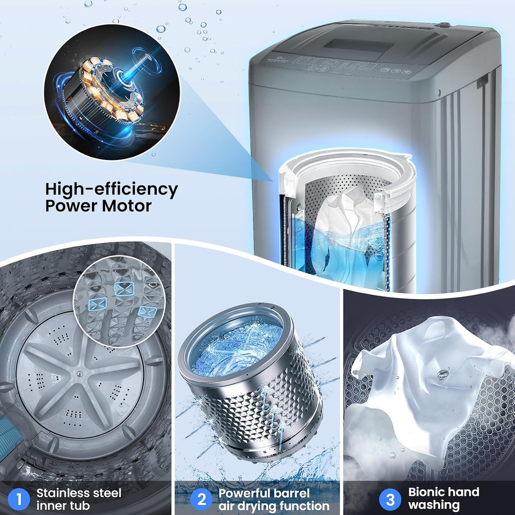 Nictemaw Portable Washing Machine 17.8 lbs, 2.4 Cu.Ft Full-Automatic Washer with Drain Pump, 10 Programs & 8 Water Levels, Efficient Compact Laundry Washer for Small Homes, Apartments, RVs, Dorms