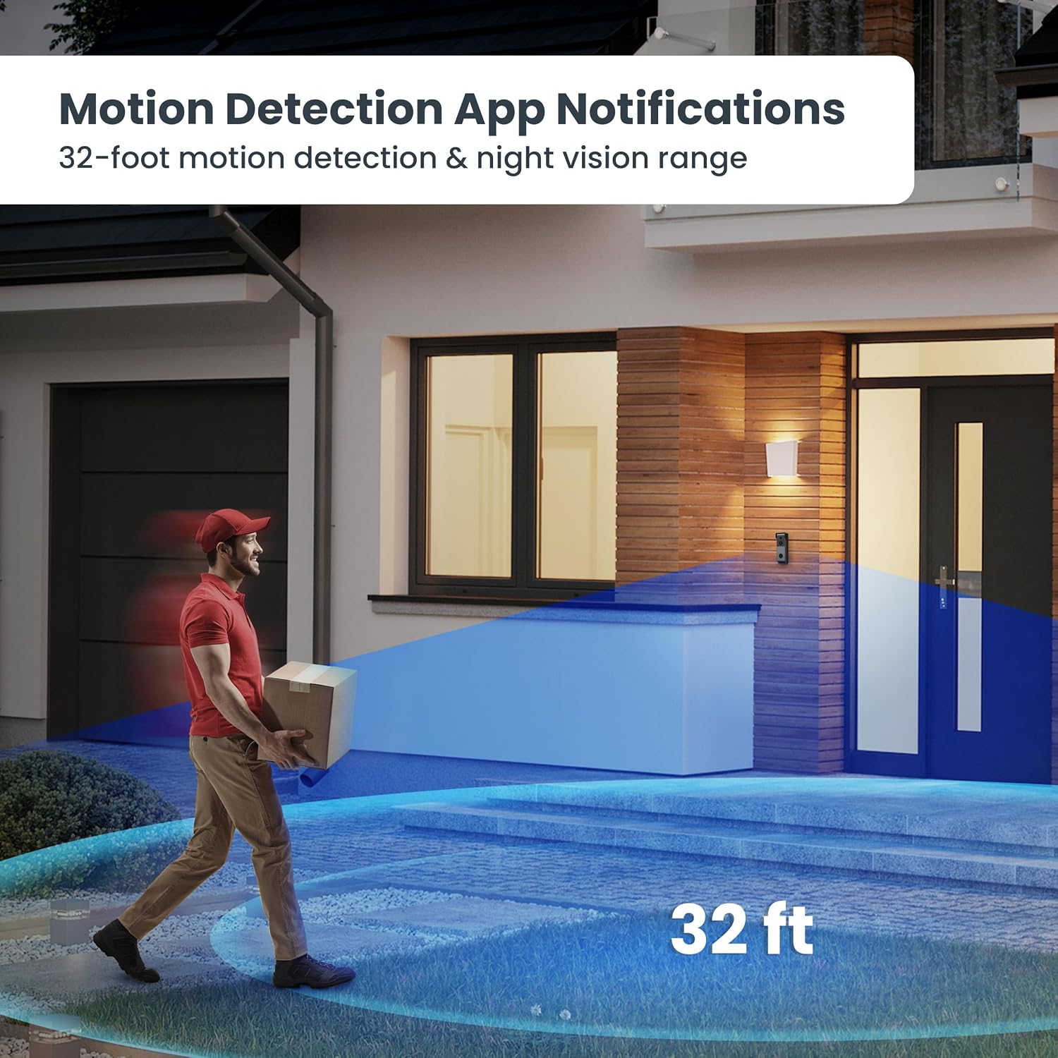 Feit Electric Smart Wireless Doorbell w/Dual-Lens 1080p HD Camera, 24/7 Local Recording, Night Vision, Voice Assistant, AI Detection for People & Packages, Includes Wireless Chime, CAM2/DOOR/WIFI/BAT