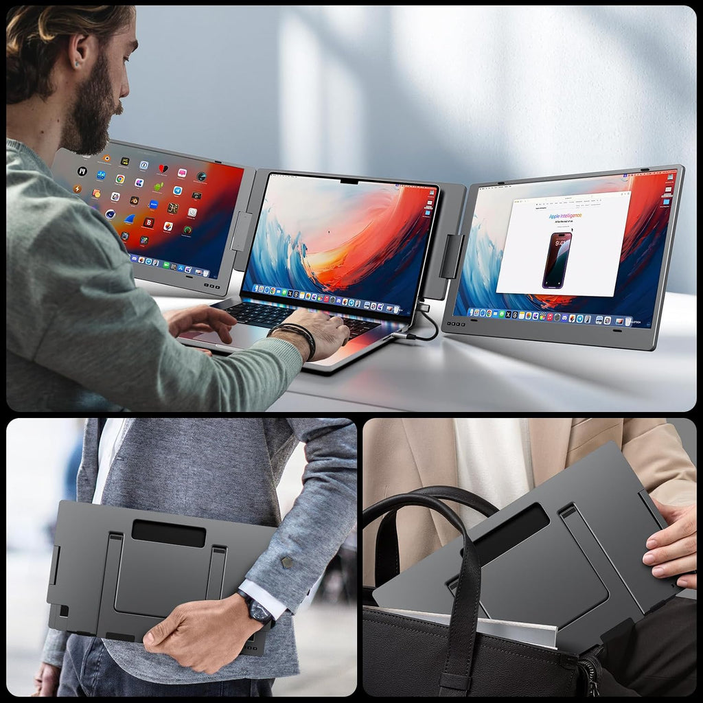 KYY Laptop Screen Extender, 15.6' Monitor Extender with Type-C Plug&Play, 1080P FHD Portable Triple Monitor for Laptop with Alloy Dual Display fit 13'-17', Portable Extended Screen for Mac/Wins/Chrome