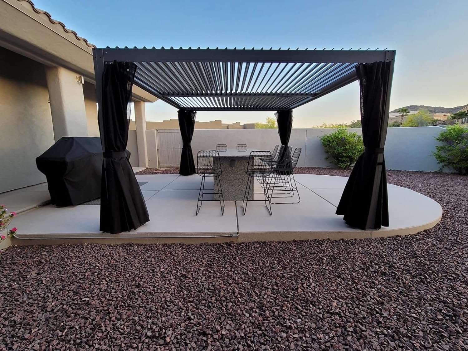 Domi Outdoor Pergola 10' × 13', Aluminium Louvered Pergola with Adjustable Roof, Curtains and Netting, Hardtop Gazebo for Patio, Deck, Garden, Yard, Beach(Gray)