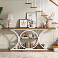 63 inch Extra Long Sofa Table, Rustic Industrial Entry Console Table, Behind Couch Table with Black Metal Frame, 3 Tier Storage Shelves for Hallway, Entryway & Living Room, Light Brown & White