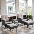 Belord Patio Rocking Chairs Furniture Set - 5 Piece Outdoor Wicker Furniture Sets with Ottomans, Small Patio Conversation Sets with Wicker Rocking Chairs Black/Beige
