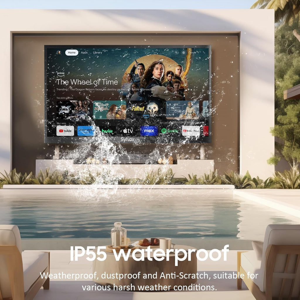 SYLVOX Outdoor TV with Rolling Stand & Soundbar, 75 inch 4K Smart TVs, Weatherproof & IP56 Waterproof, Support Google Assistant, 1000 nit Brightness Partial Sun (Deck Pro 3.0/2026)