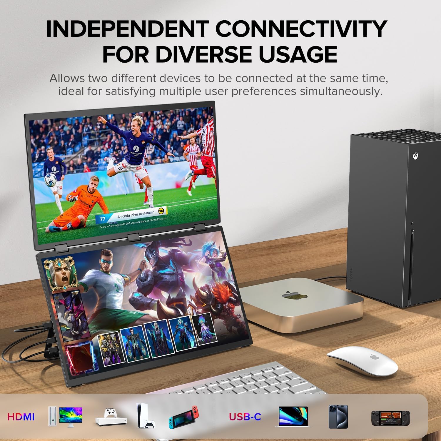 UPERFECT Delta Max 18.5' 100Hz Dual Portable Monitor for Laptop Screen Extender 1080P HDR 360° Folding Stacked Triple Monitor with Stand & VESA for Laptop PC Phone Game Console (No Driver Needed)