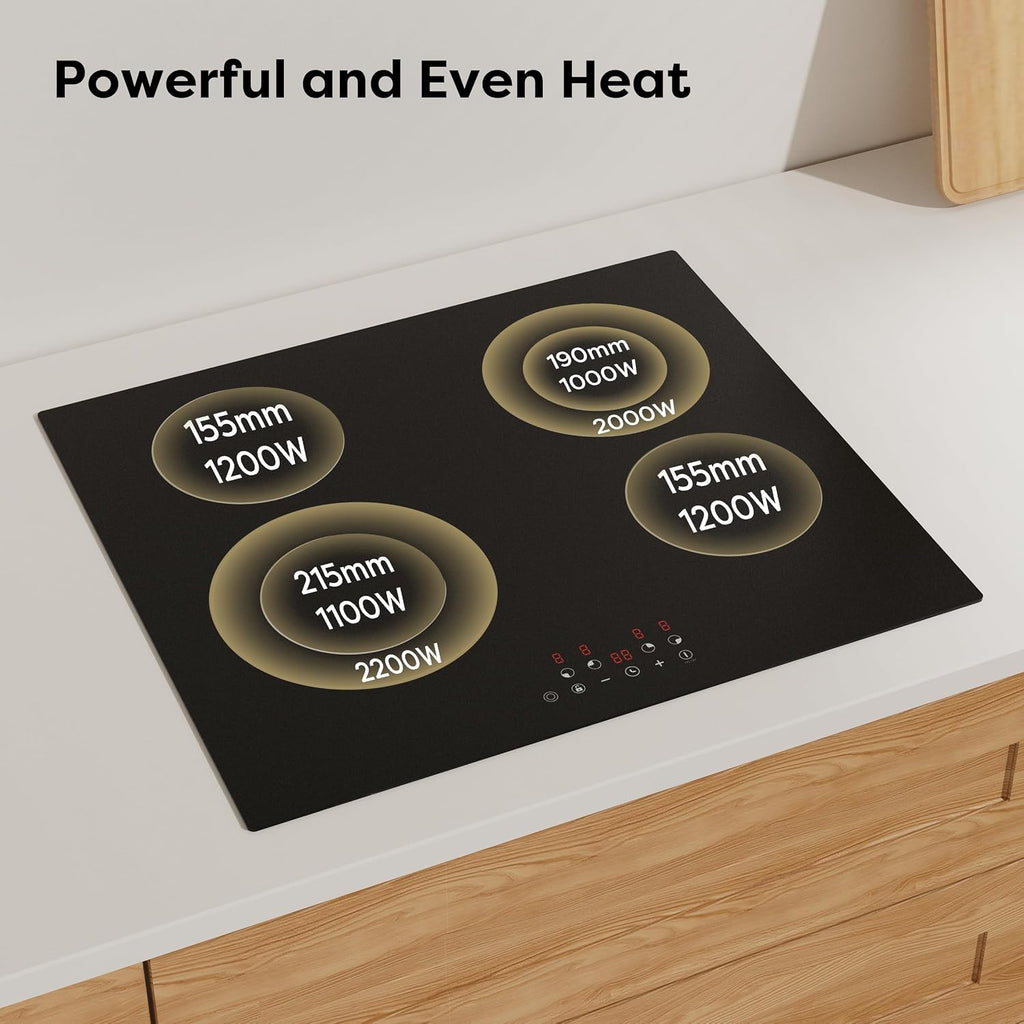 CDV 4 Burner Electric Cooktop 24 Inch, 6600W Built-in Ceramic Electric Stove Top, 220-240v Radiant Cooktop with Child Lock, Touch Control, Multiple Safety Protection, Hard Wire (No Plug)