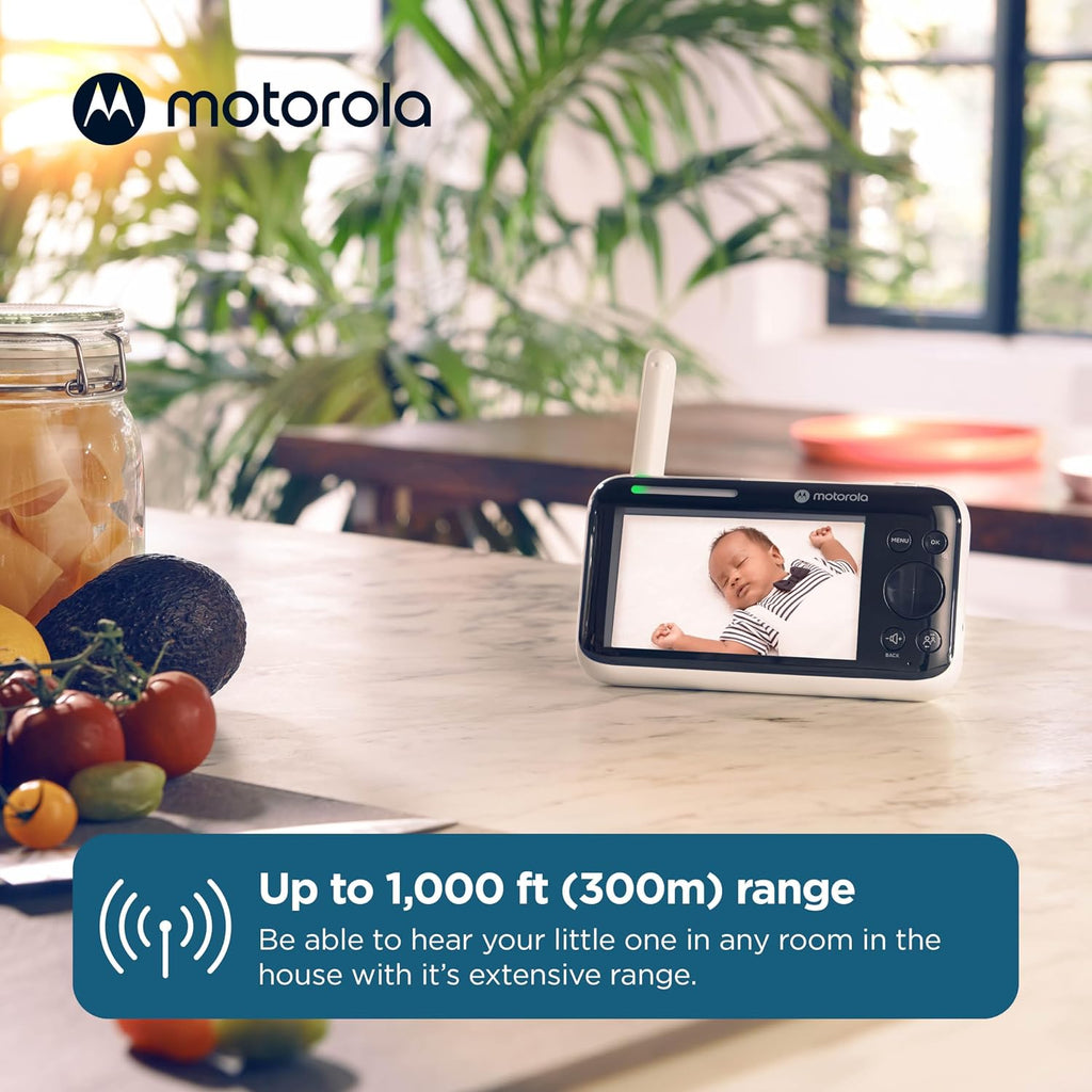 Motorola Nursery Video Baby Monitor with Camera, 5' Screen HD PIP1610, No WiFi, Wall Mount, Long Range, 2-Way Audio, Temperature Sensor, Motorized, Lullabies