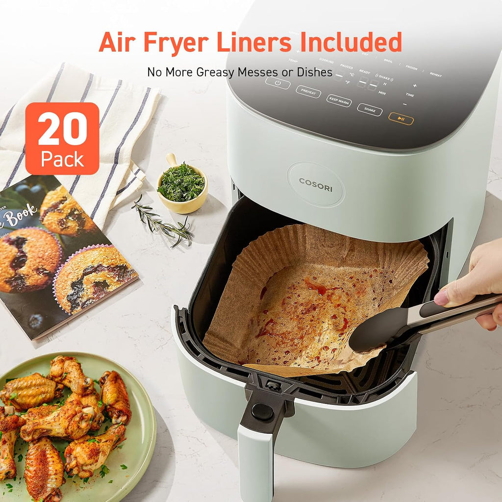 COSORI Air Fryer Pro LE 5-Qt Airfryer, With 20PCS paper liners, 10 Functions that Dry, Bake, Roast &Preheat, Shake Reminder, Up to 450℉, 85% Oil less, Compact, 130+ Recipes, Dishwasher Safe, Green