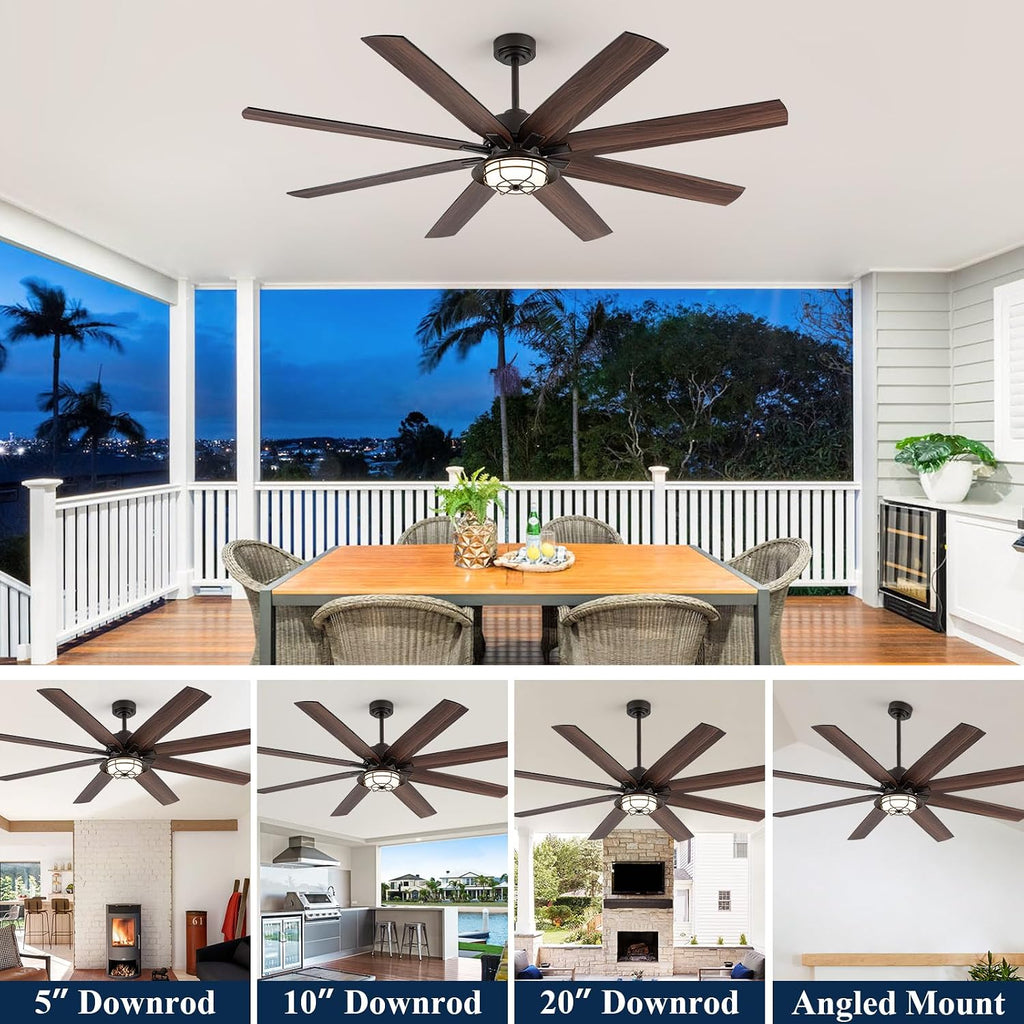 72 Inch Outdoor Ceiling Fan with Light and Remote, Waterproof Patio Ceiling Fans, Black Large Indoor/Outdoor Farmhouse Ceiling Fan for Gazebo Pergola Porch, 3CCT Dimmable LED, Reversible DC Motor