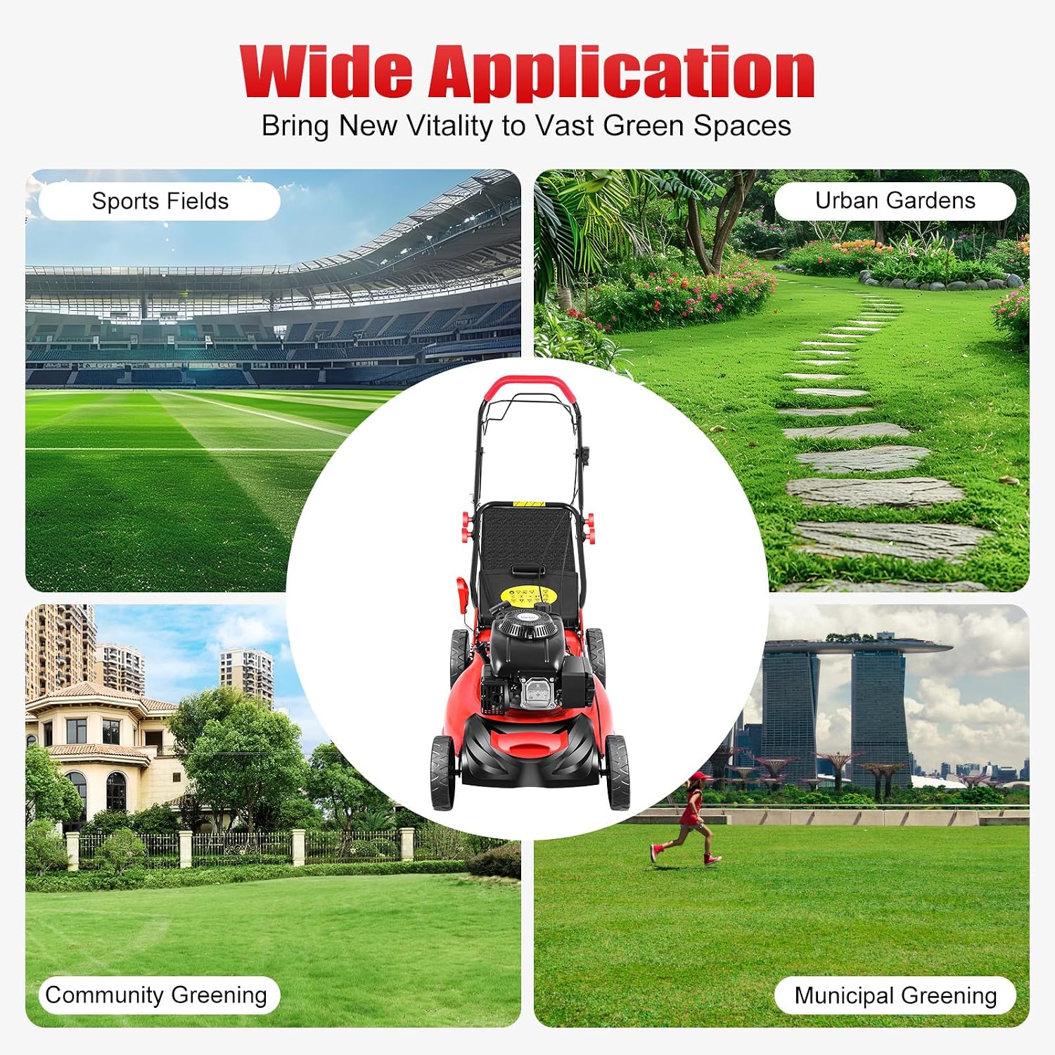 20In 6HP Gas Lawn Mower Self Propelled, 140cc 4-Stroke Gas Push Mower, with 1.6L Fuel Tank, 8 Adjustable Heights, Ideal for Small to Medium Sized Gardens