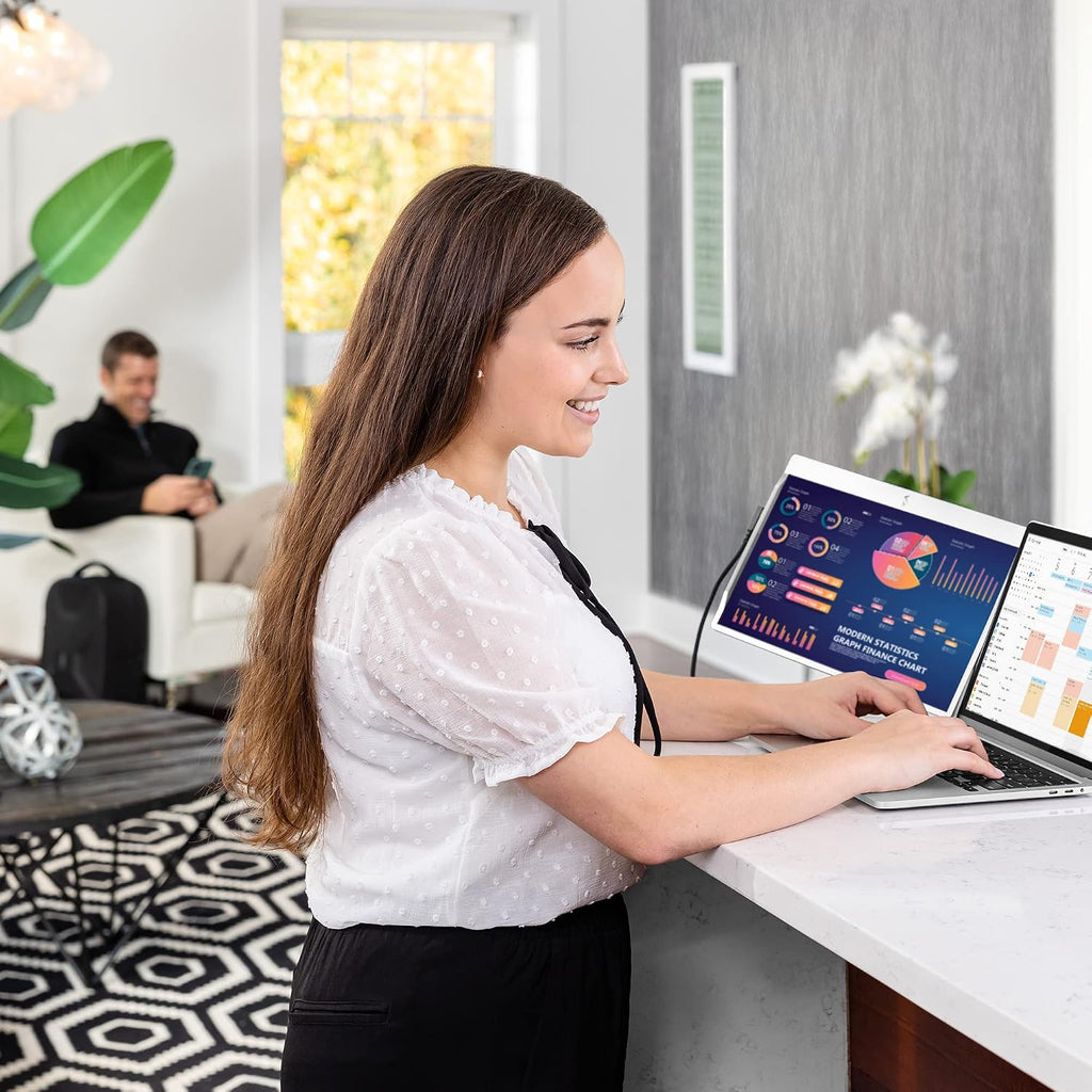 SideTrak Swivel 14' Patented Attachable Portable Monitor for Laptop | FHD TFT Laptop Dual Screen | Mac, PC & Chrome Compatible | Fits All Laptops | Powered by USB-C® or Mini HDMI (Light Silver)
