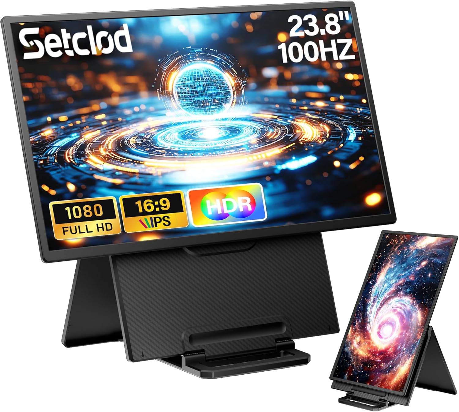 Setclod 23.8' Large Portable Monitor, 1080P FHD 100Hz Laptop Screen Extender, IPS 125% sRGB, Extra USB Hub for Office Gaming with Detachable Stand, Travel Monitor for Window, MAC, Xbox, Switch