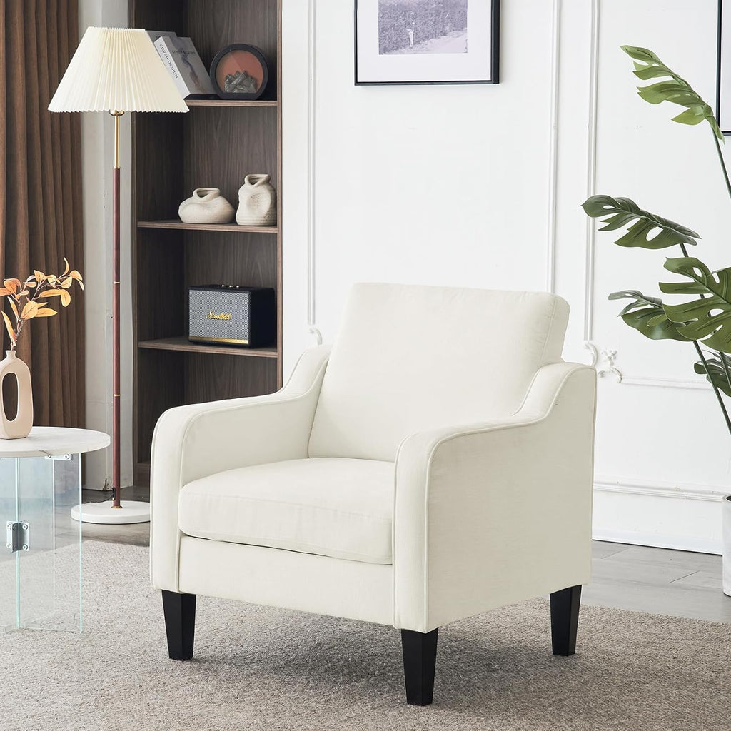 VINGLI Living Room Chairs White Accent Chair Soft Chenille Comfy Arm Chair Mid Century Modern Sofa Chair for Small Spaces Bedroom, Home Offfice, Apartment, Lounge (Creamy White)