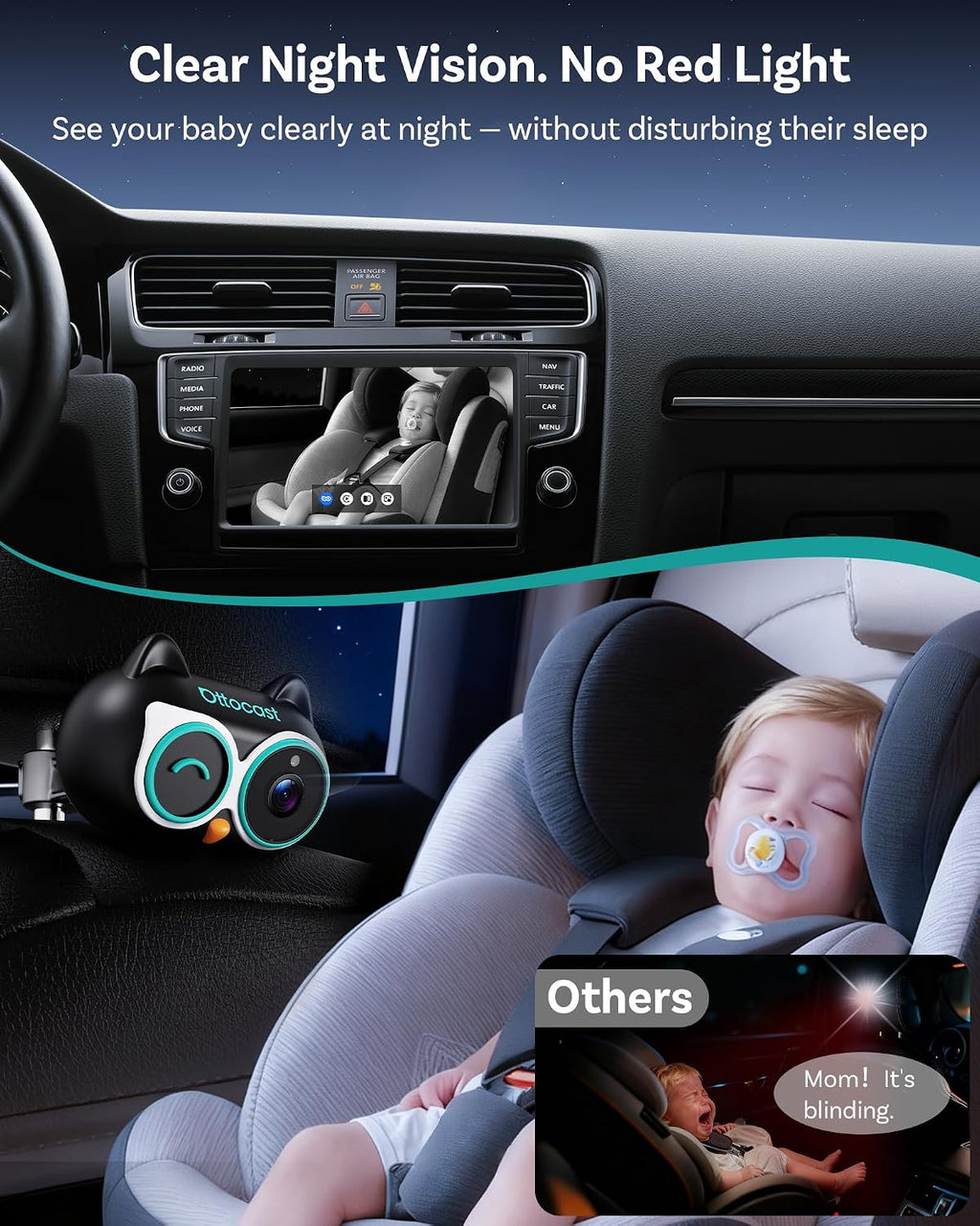 OTTOCAST Cabin Care Car Adapter with Baby Car Camera, Wireless CarPlay Display on CarScreen 2026, Plug-and-Play 1080P HD Rear Seat Baby Monitor, Split Screen Navigation, for Parents & Pet Owners