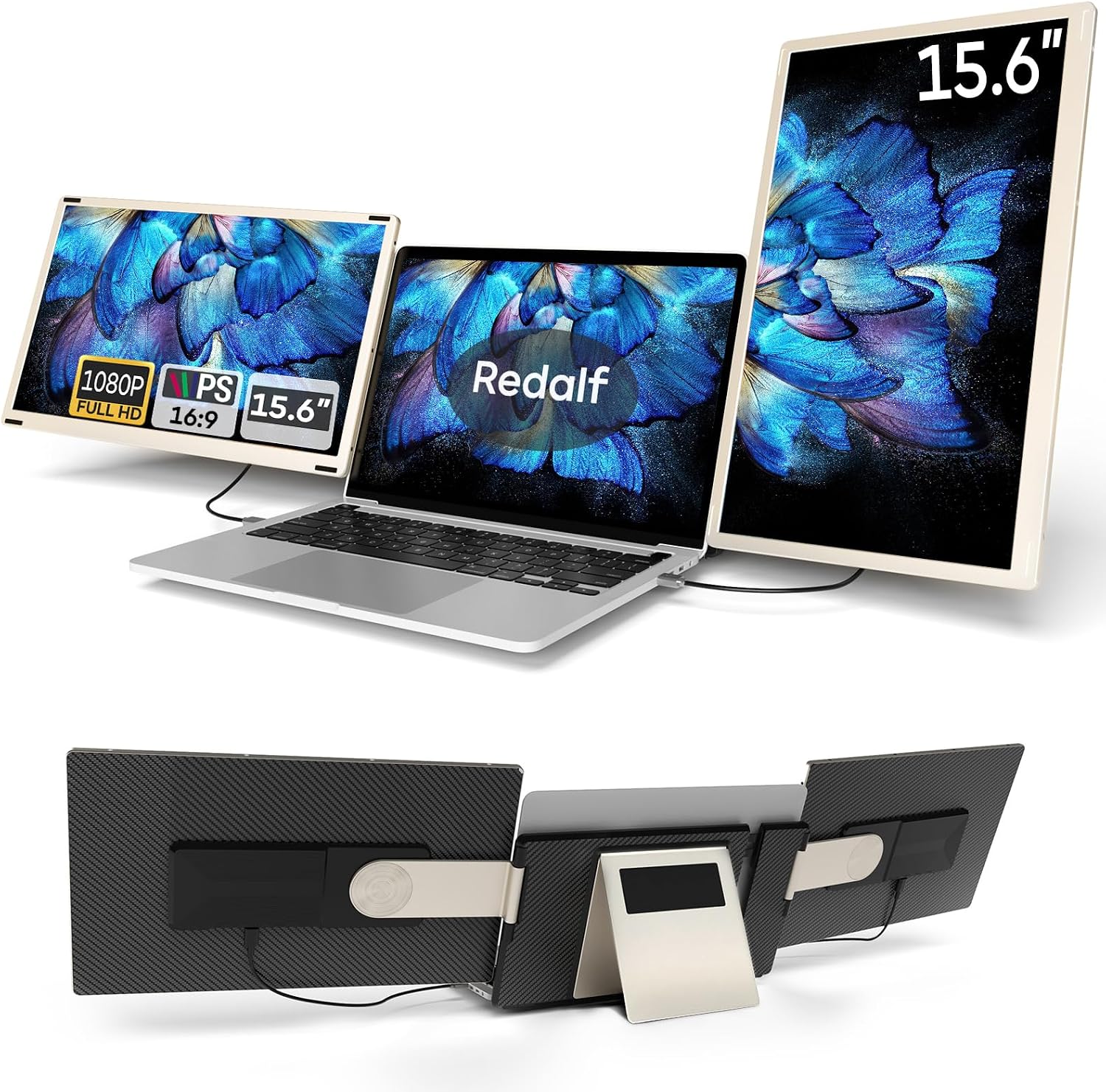 Laptop Screen Extender, 15.6'' 1080P FHD Laptop Monitor Extender with 235°Rotation Detachable Dual Monitor, Plug & Play, Triple Screen for 13'-17.3' Laptops Compatible with Mac/Wins/Android/Dex