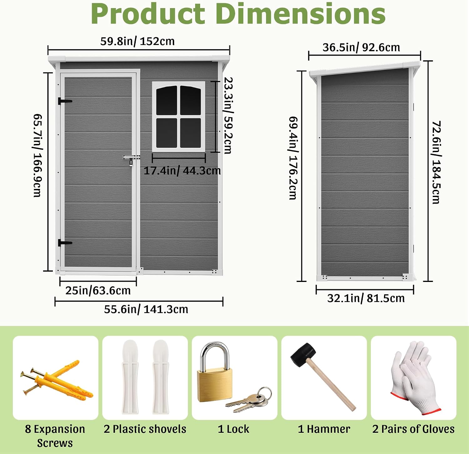Resin Outdoor Storage Shed Kit Plastic Sheds Perfect to Store Patio Furniture, Garden Tools Bike Accessories, Beach Chairs and Lawn Mower, Grey (5x3 ft)