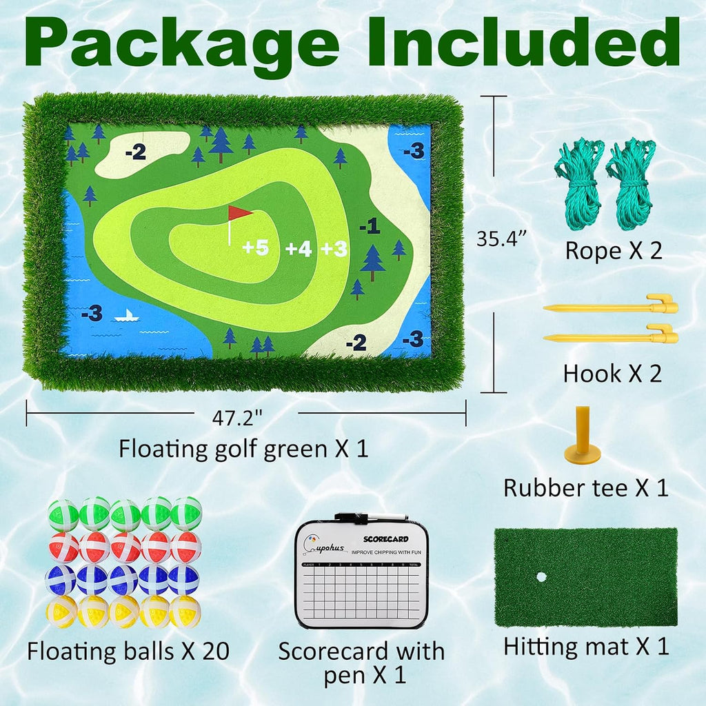 Cupohus Giant Size Stable Floating Golf Green for Pool-47'x 35' Floating Chipping Green Practice Mat, Adult Fun Backyard Water Golf Game Gift, Support Training Competition for 4 Golfers (Simple Model)
