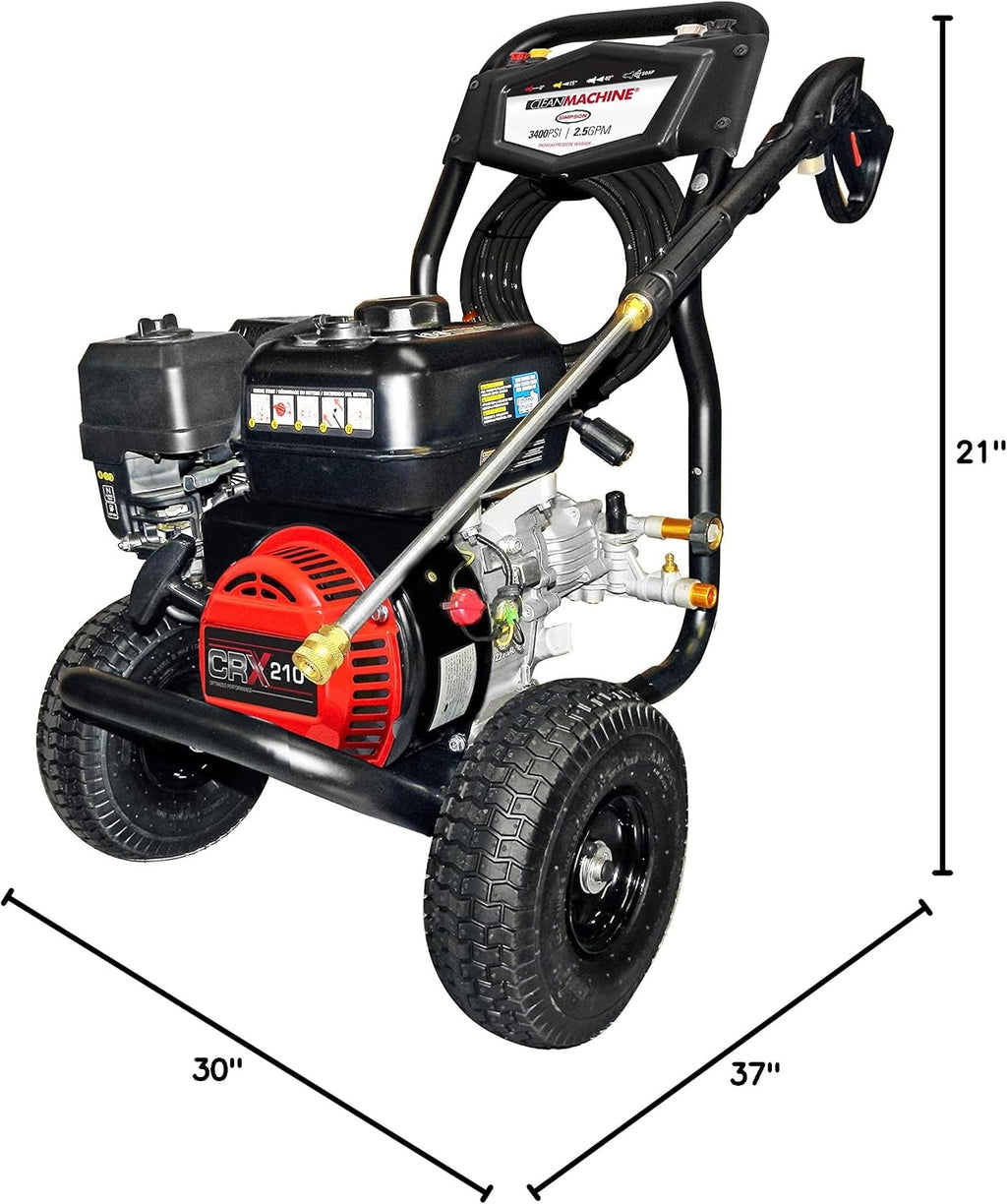 Simpson 3400 PSI Gas Pressure Washer, 2.5 GPM Residential Power Washer, Cold Water, 25' Hose, Clean Machine, 49-State Compliant (CM61083)