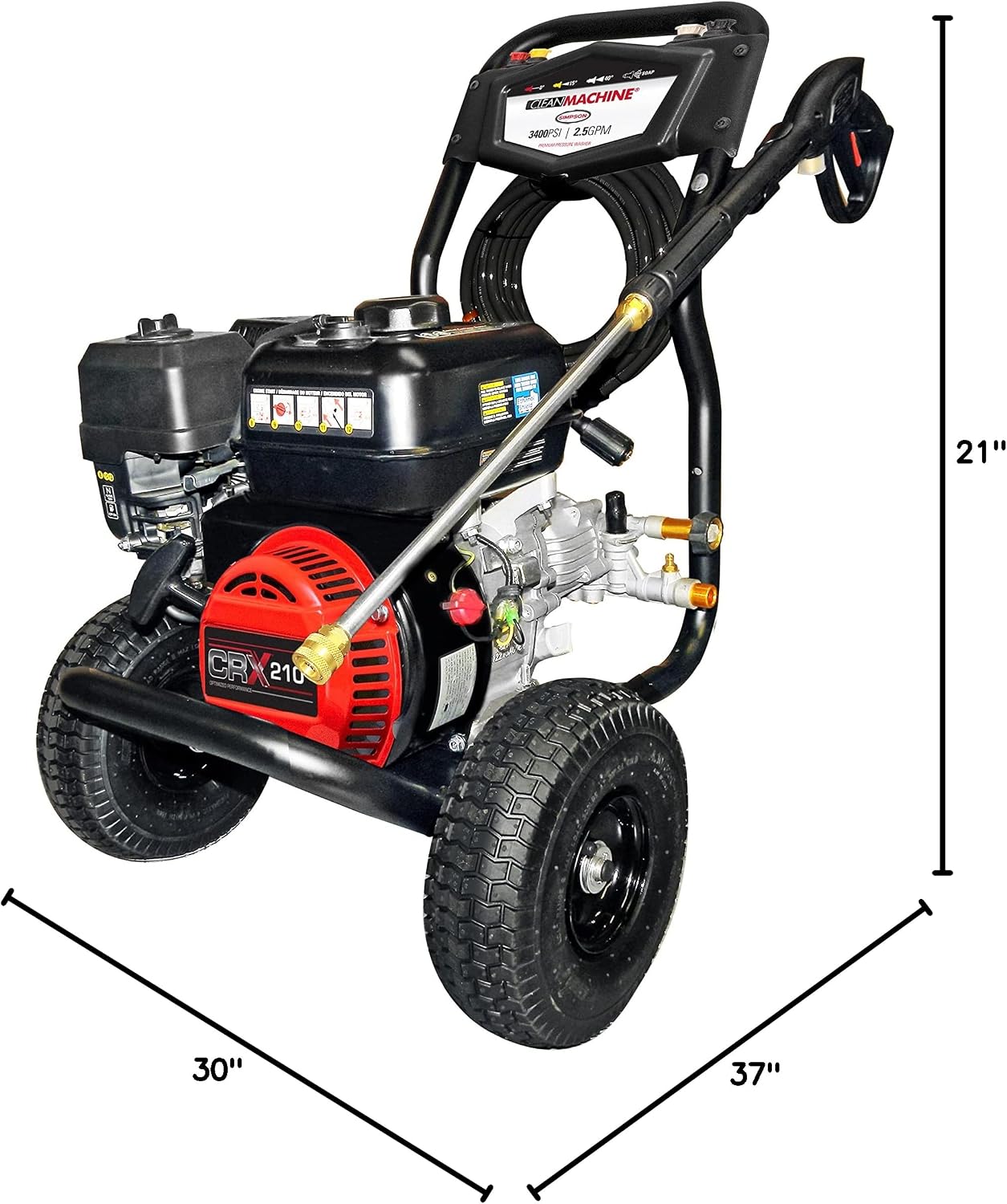 Simpson 3400 PSI Gas Pressure Washer, 2.5 GPM Residential Power Washer, Cold Water, 25' Hose, Clean Machine, 49-State Compliant (CM61083)