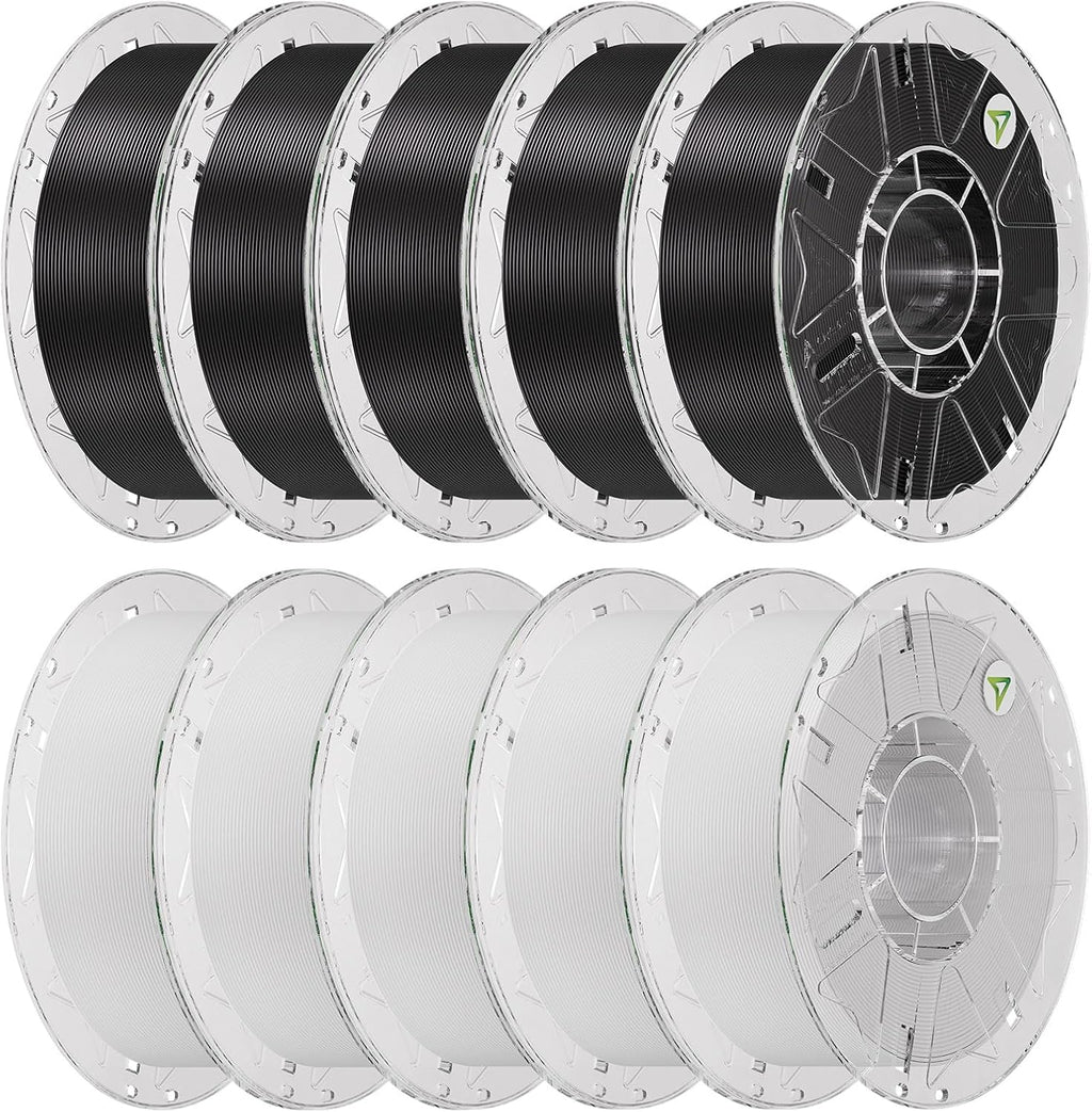 Creality Hyper PLA Filament Bundle 10KG, RFID 3D Printer Filament PLA 1.75mm for High Speed 30-600mm/s, Support CFS, Fits for Most 3D Printers (Black*5+White*5)