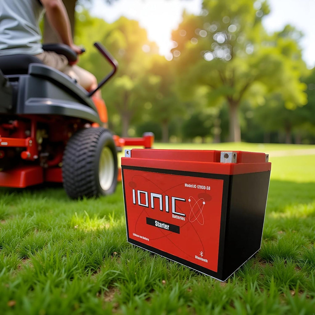 Ionic Lithium 12V Starter Battery for Zero-Turn Lawn Mowers - 12V Group U1 Battery with 1220CA - Bluetooth Capability - 9lbs - IC-12V30-S8
