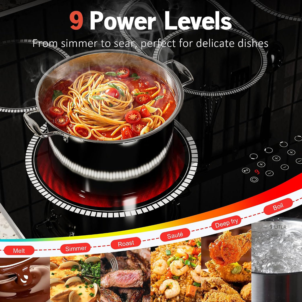 30 Inch Electric Cooktop, 5 Burner Electric Stove Top Touch Control, 8400W Built-in Ceramic Stovetop Burner 30' with Expandable Zone, Child Lock, Timer, Overheat Alert, 220-240v Hardwired