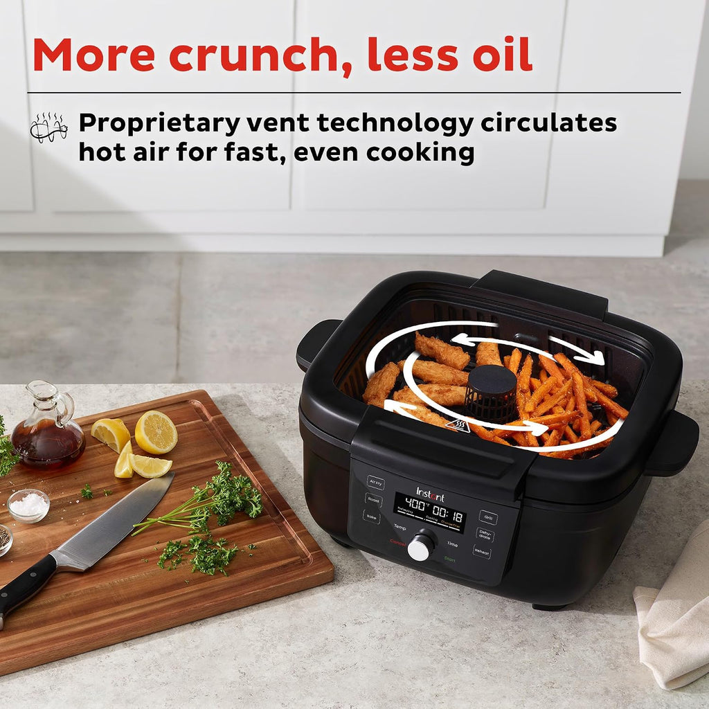 Instant Pot 6-in-1 Air Fryer and Indoor Grill with Bake, Roast Reheat & Dehydrate, From the Makers of Instant Pot, with Odor-Reducing Filter, Clear Cooking Window, and Removable Lid for Easy Cleaning