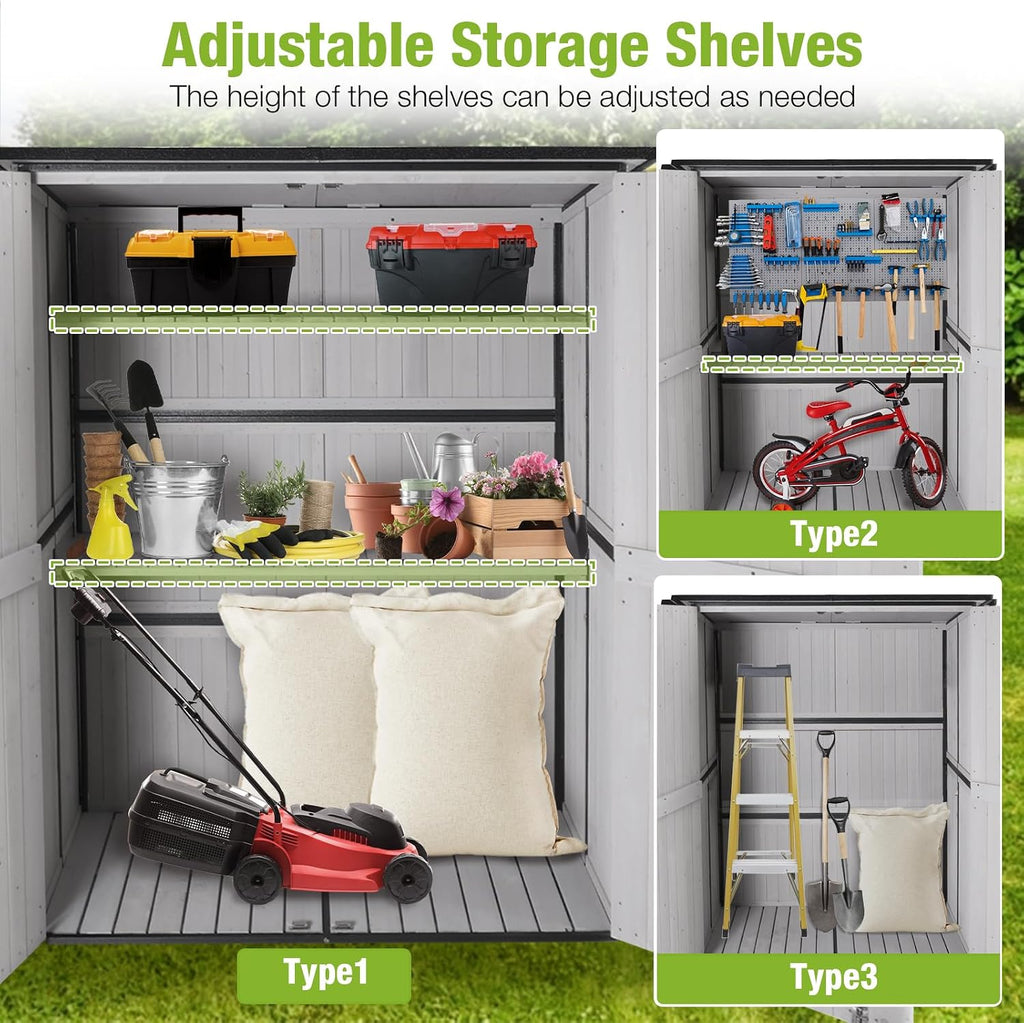 4.6x2.42FT Sheds & Outdoor Storage Shed with All Around Metal Frame, Garden Sheds Cabinet with Floor & Adjustable Shelfs, Tool Shes for Backyard Garden Patio Lawn (White)