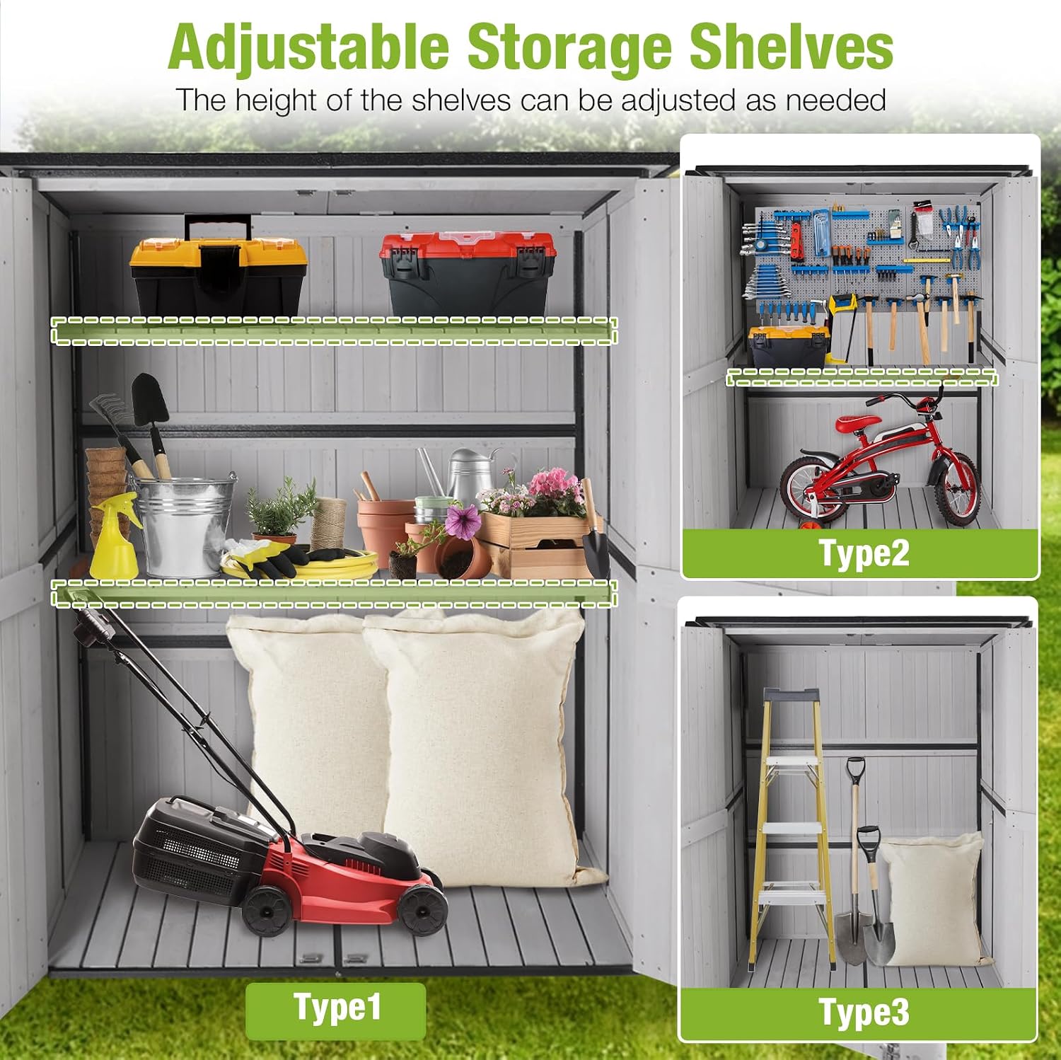 4.6x2.42FT Sheds & Outdoor Storage Shed with All Around Metal Frame, Garden Sheds Cabinet with Floor & Adjustable Shelfs, Tool Shes for Backyard Garden Patio Lawn (White)