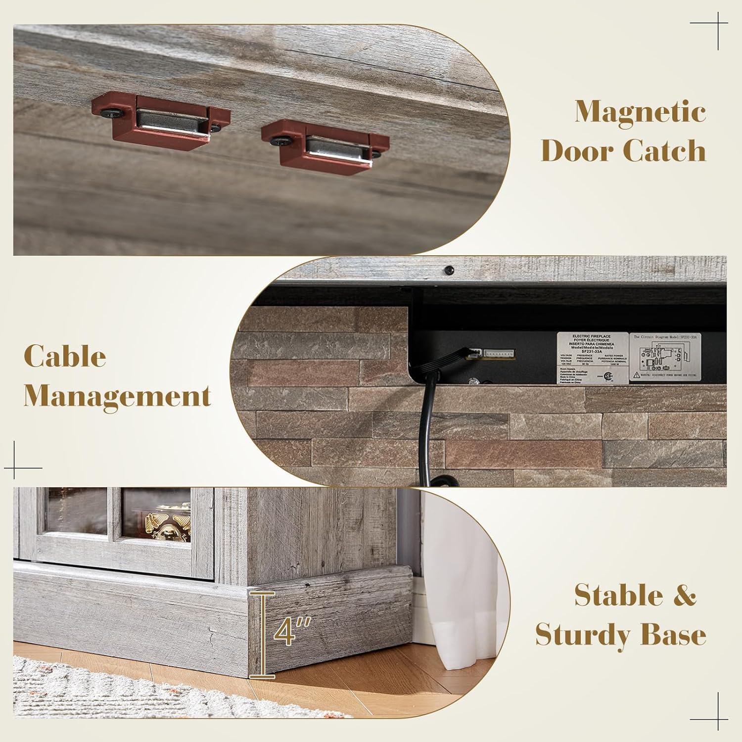 LUXOAK 97' Farmhouse TV Stand with 33' Fireplace for TVs up to 100', Media Entertainment Center with Large Storage Cabinet and Adjustable Shelves for Living Room, Light Grey