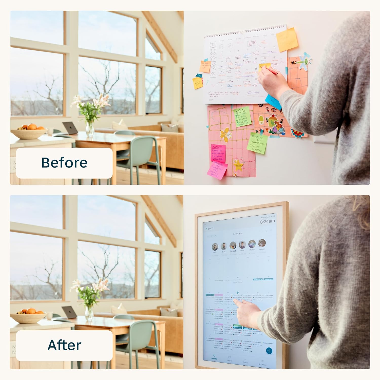 Hearth Display 27' Digital Calendar for Families, Interactive Touchscreen, Custom Wall Mount, Matte White Frame