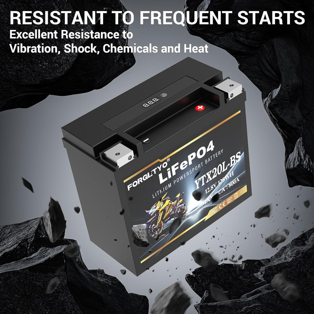 Lithium YTX20L-BS, 800A LiFePO4 Motorcycle Battery, 12V 10AH ATV, UTV, Jet Ski, 4 Wheeler,Snowmobile,Tractor,Generator and Riding Lawn Mower Battery