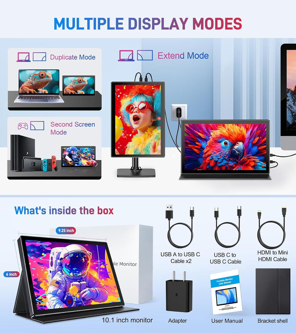 10.1 Portable Touchscreen Monitor - 1920×1200 FHD IPS 16:10,100% sRGB 1500:1,10-Point Touch Diaplay with Speaker HDMI USB-C VESA Magnetic Case for Travel Mac PC Xbox PS4/5 Loptop Phone(dark black)