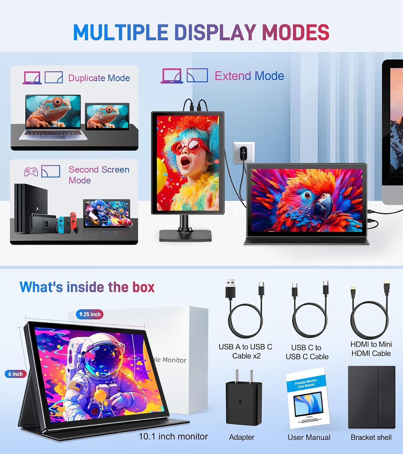 10.1 Portable Touchscreen Monitor - 1920×1200 FHD IPS 16:10,100% sRGB 1500:1,10-Point Touch Diaplay with Speaker HDMI USB-C VESA Magnetic Case for Travel Mac PC Xbox PS4/5 Loptop Phone(dark black)