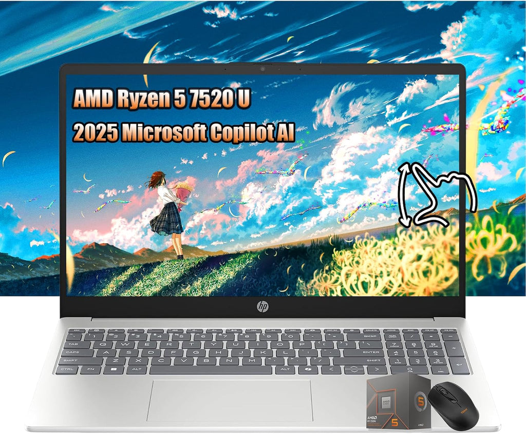 HP Laptop Clearance 2025 | 15.6' HD Touchscreen Laptop | AMD Ryzen 5 7520U Beat Intel Core i7-4930K | 16GB LPDDR5 RAM | 2TB SSD | Windows11 | W/Mouse
