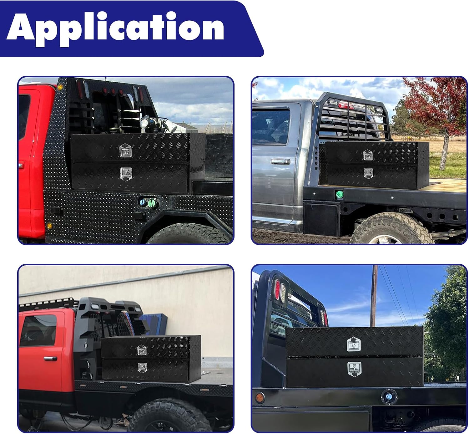 Aluminum Truck Tool Box w/Two Door,5 Bar Tread Truck Storage box w/Lock For Organization,Multifunction Black 48'x21'x15' Truck Toolboxes, For Truck,Trailer,RVs,Toolroom,Garage.
