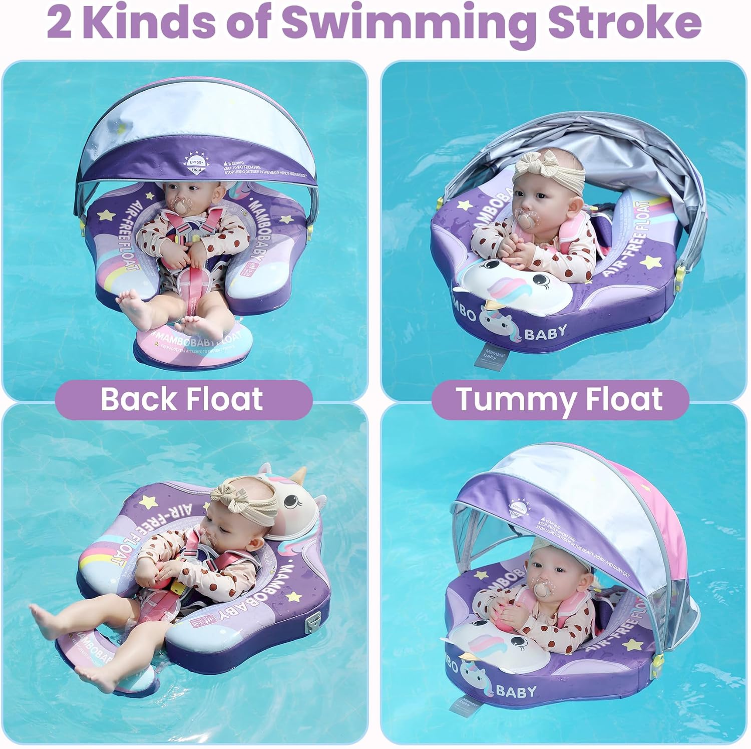 Mambobaby Float Deluxe Baby Pool Float: Safe & Comfortable Swim Trainer for Infants & Toddlers, Non-Inflatable Design, UV Protection Canopy, Fun Water Experience for Ages 3-24 Months