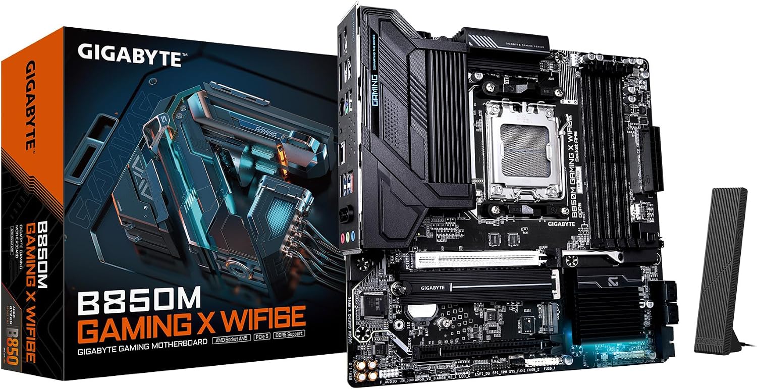 GIGABYTE B850M Gaming X WIFI6E AMD AM5 mATX Motherboard, Support AMD Ryzen 9000/8000/7000 Series, DDR5, 10+2+2 Power Phase, 2X M.2, PCIe 5.0, USB-C, WIFI6E, 2.5GbE LAN, EZ-Latch, 5-Year Warranty