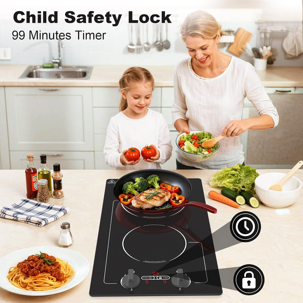 VBGK Induction Cooktop,110V 2300W 2 burner hot plate with Knob Control,9 Power Levels, Kids Lock & Timer,LED touch control,Overheat Protection Electric stove,2 burner induction cooktop