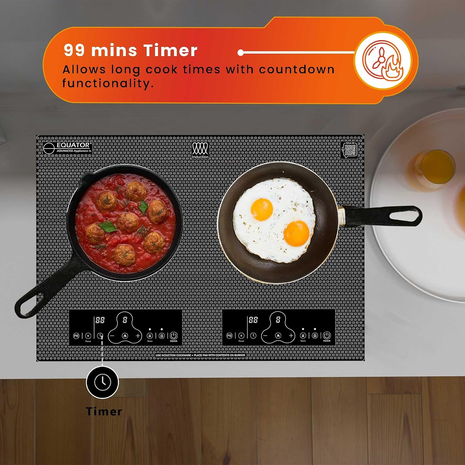 Equator 20' Built-In/Freestanding 2 Burner HORIZONTAL Induction Cooktop 110V