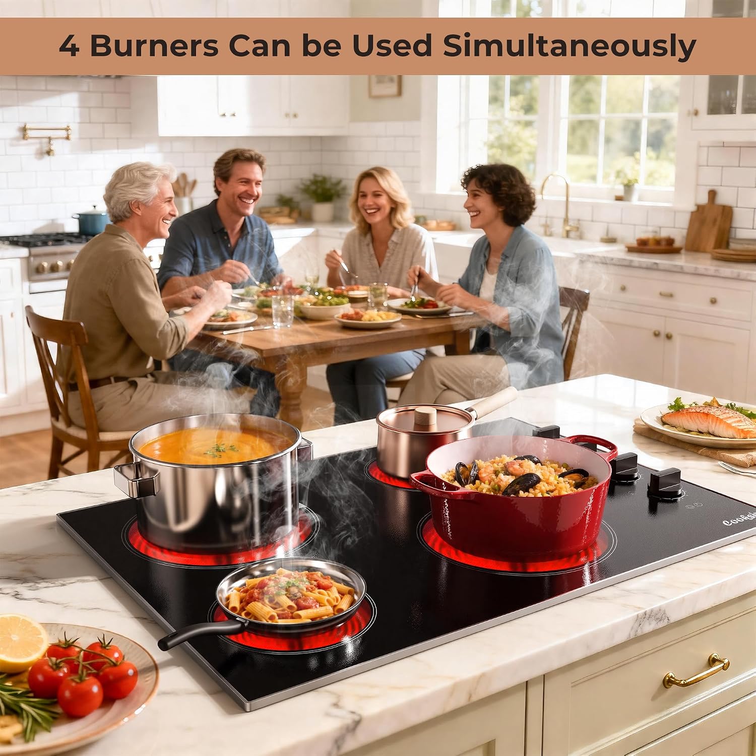 Electric Cooktop 30 Inch - 4 Burner Built-in(29.13'x19.3') Electrical Stovetop 7400W, 30 In Radiant Electric Stove with Glass Protection Metal Frame, Auto Shut Off, 220-240V Hard Wired
