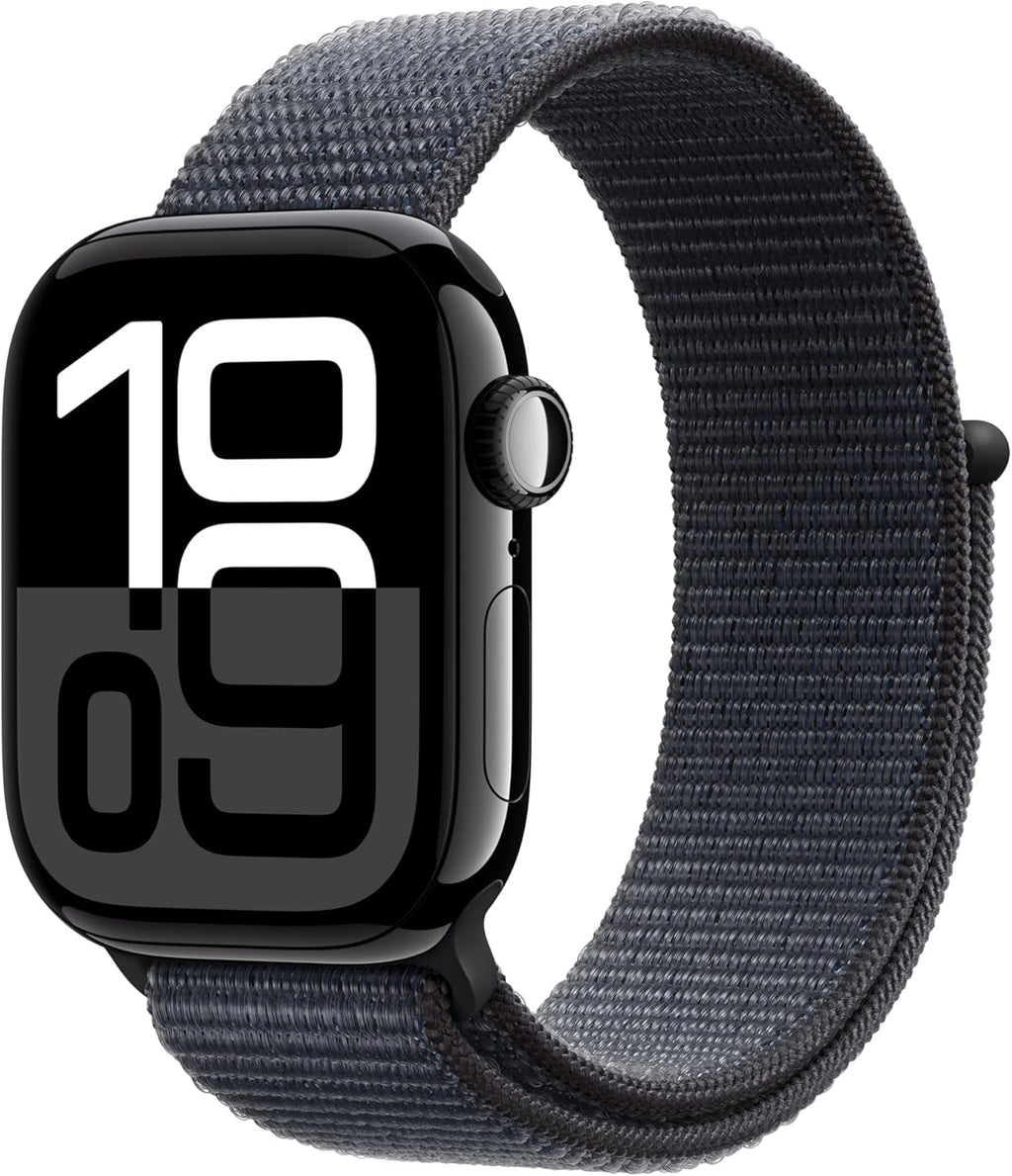 Apple Watch Series 10 [GPS 42mm case] Smartwatch with Jet Black Aluminum Case with Ink Sport Loop. Fitness Tracker, ECG App, Always-On Retina Display, Carbon Neutral