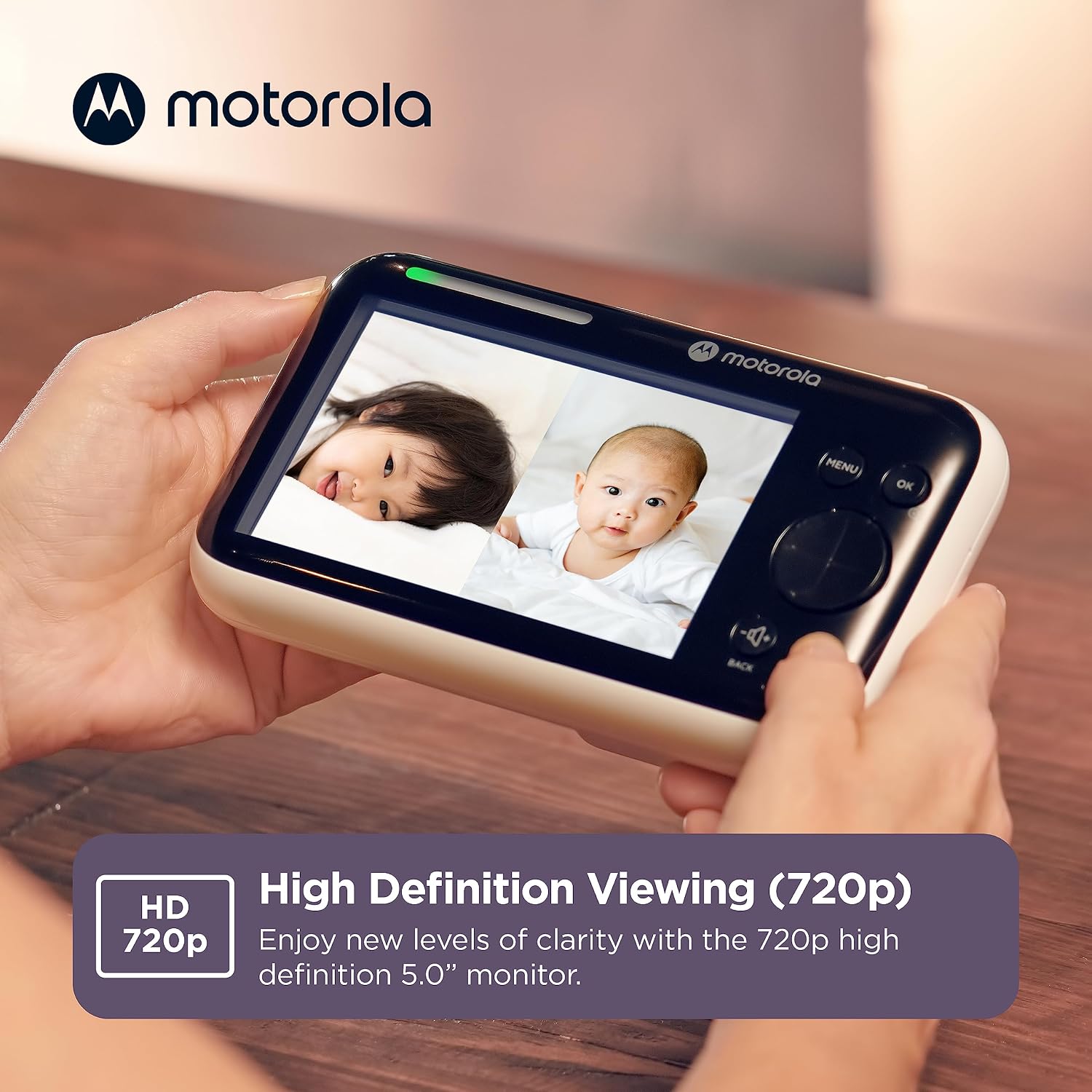 Motorola Nursery WiFi Baby Monitor with 2 Cameras, 5' Screen, Wall Mount, Long Range, 2-Way Audio, Temperature Sensor, Motorized, Lullabies, PIP1610-2 HD Connect