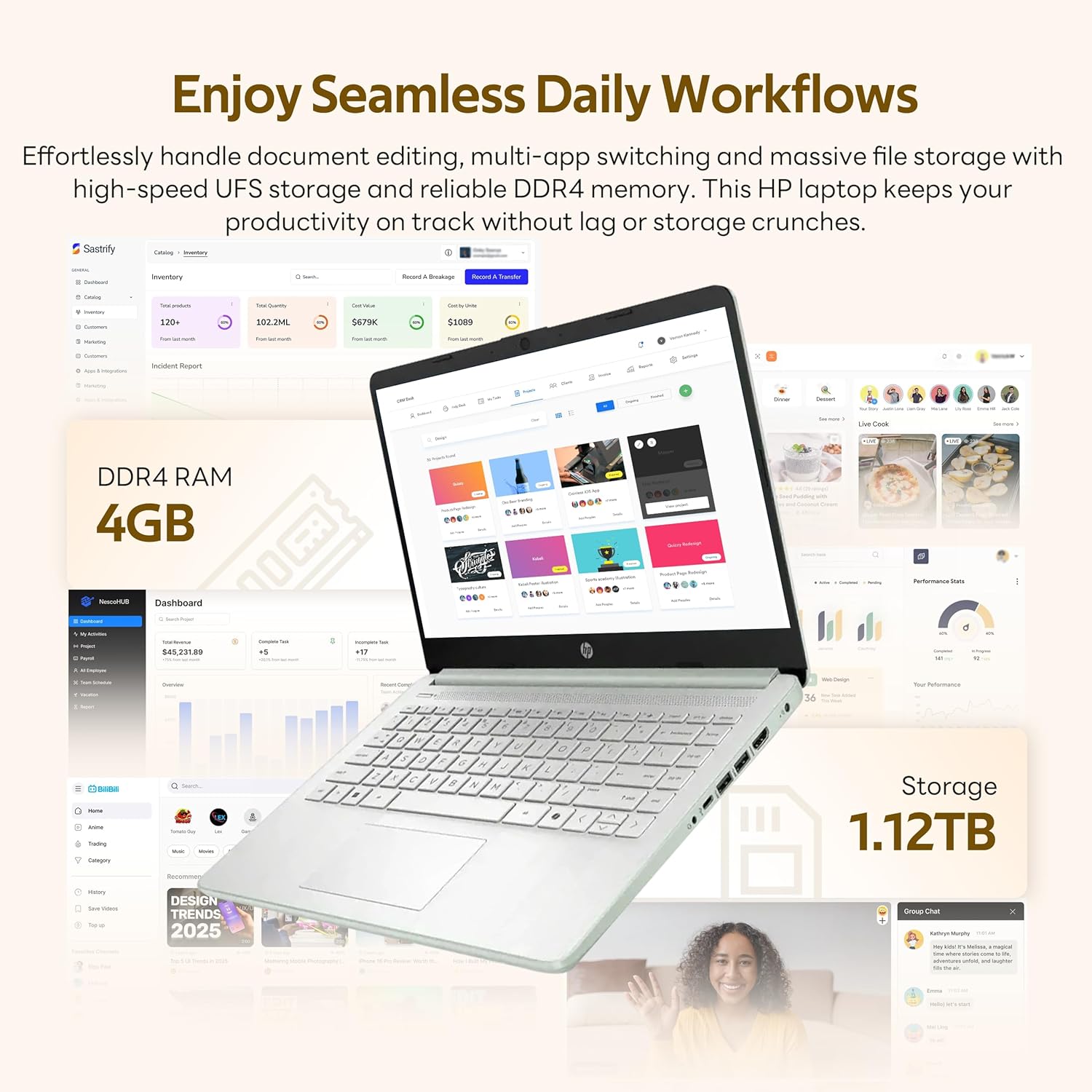 HP Stream 14' Laptop with AI Copilot, Flagship for Students & Business, 13th Gen Intel 4-Core, 4GB RAM, 1.12TB Storage (128GB UFS + 1TB Docking Station), Office 365 1-Year, Win 11 S, Willow Green