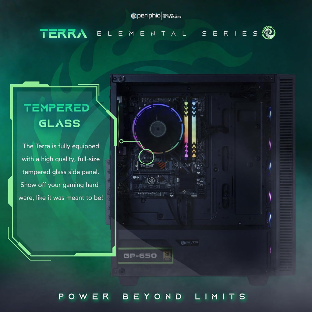 Periphio Terra Gaming PC Computer, AMD Ryzen 5 5600GT up to 4.6GHz with Radeon Vega 7 Graphics, 16GB RAM, 1TB NVMe SSD, WiFi, Windows 11, Black Desktop with RGB Gaming Bundle, 24' Monitor