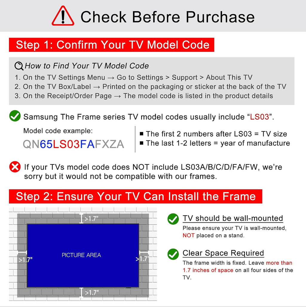 Bright Gold 43' TV frame - Compatible ONLY with Samsung The Frame TV (Fits 2021-2026 models, model codes:43LS03A/B/C/D/FA/HE)