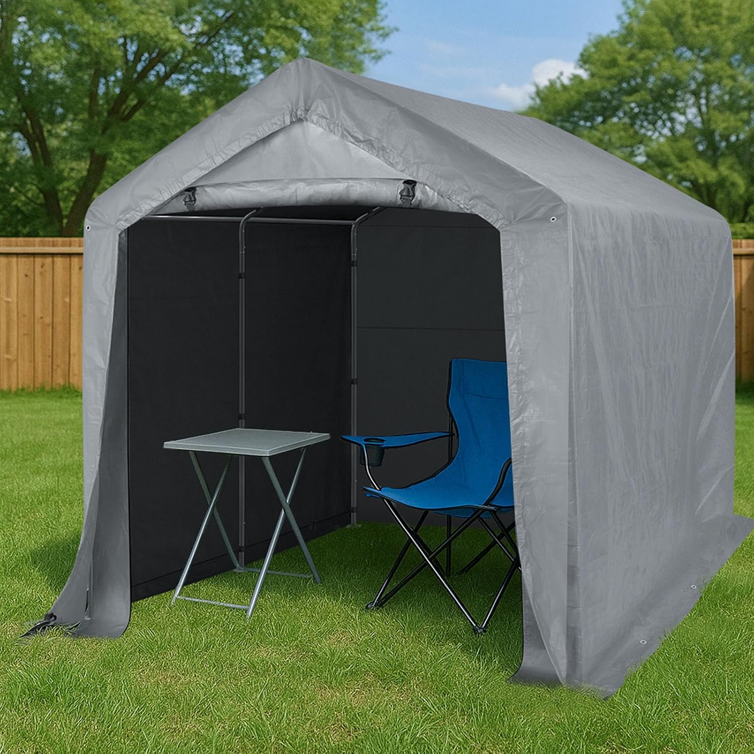 Outvita Outdoor Portable Storage Shed Tent, 8x8 ft Waterproof Carport with Roll-Up Zipper Door and Durable Galvanized Steel Frame, Ideal for Motorcycle, GTV, Bike, Wood Tool Lawn Mower Storage